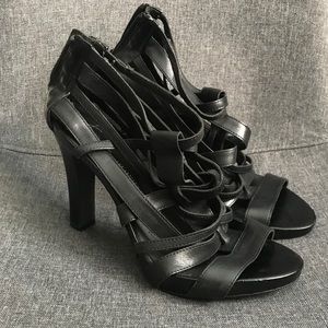 Black leather strappy  heels